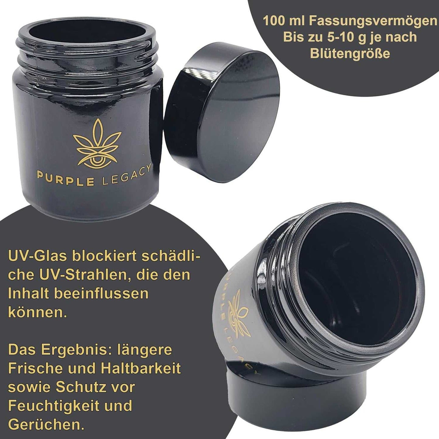 2x Stash Jar 100 ml UV-Aufbewahrungs-Behälter - PURPLE LEGACY SHOP