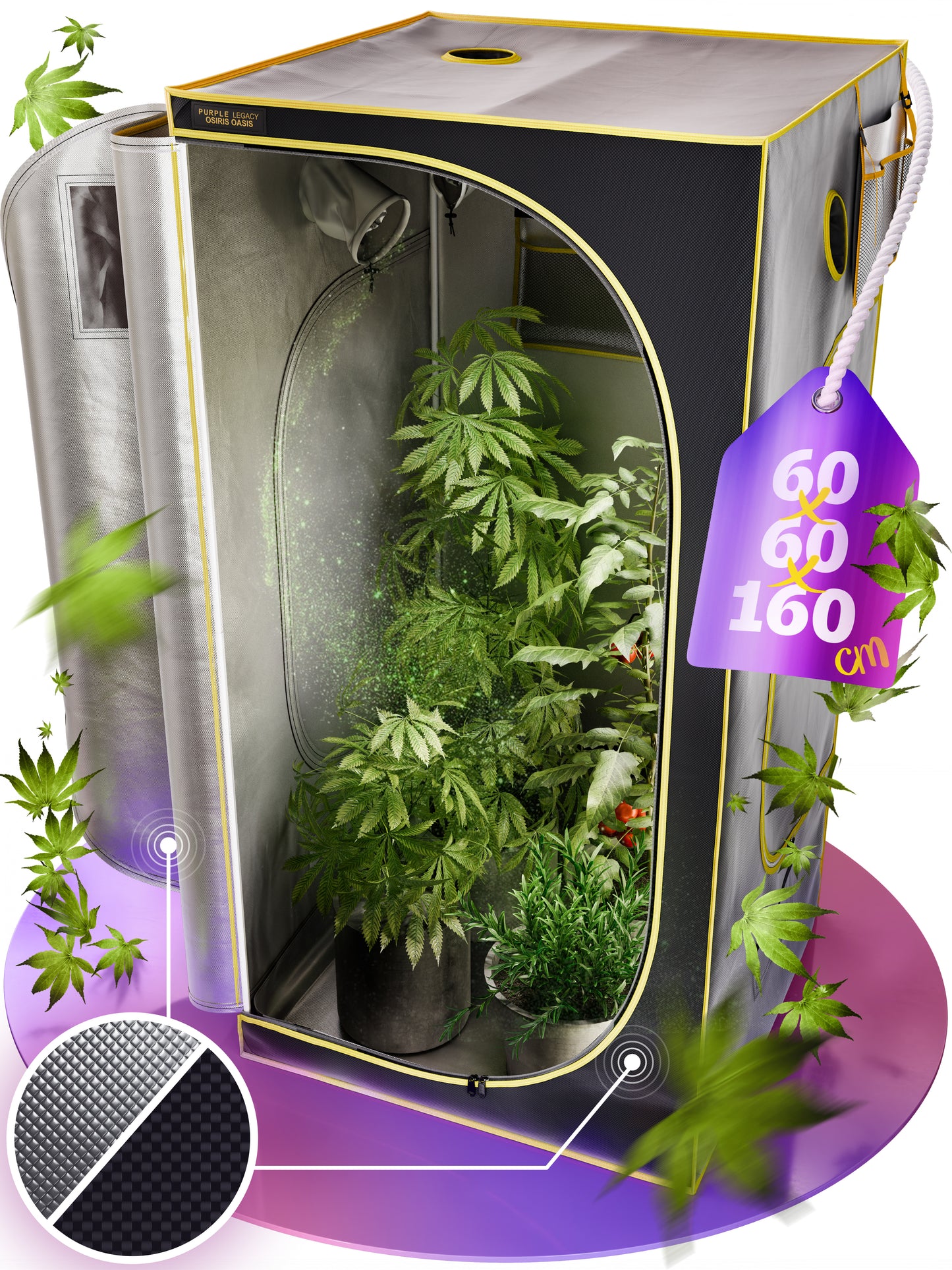 Growzelt 100x100x200cm | Indoor Grow-Box | 1680D Oxford Stoff, 100% Mylar-Reflekt, 400G PVC
