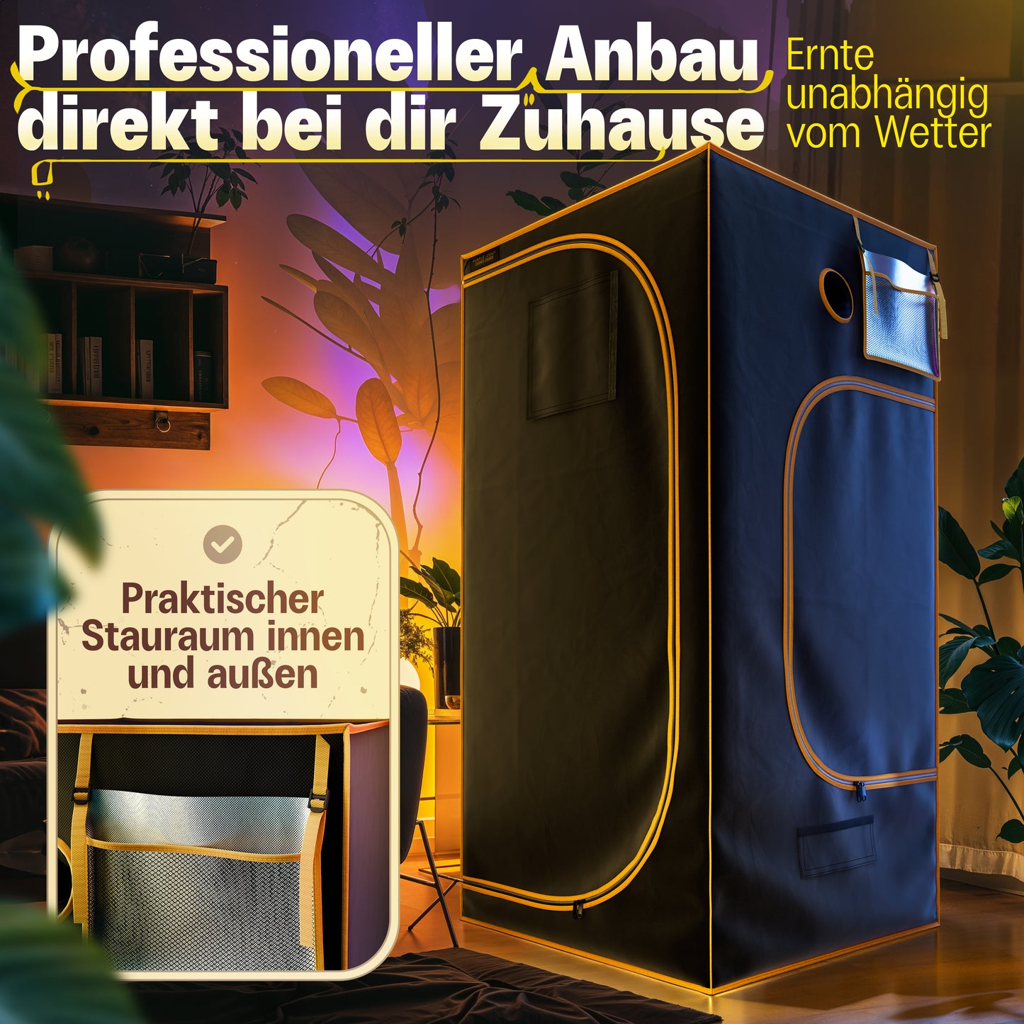 Growzelt 100x100x200cm | Indoor Grow-Box | 1680D Oxford Stoff, 100% Mylar-Reflekt, 400G PVC
