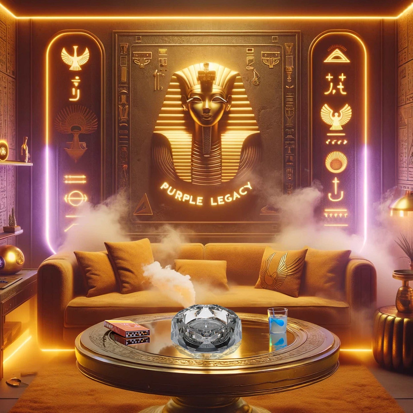 Aschenbecher Glas Groß Kristallglas - Dark Grey, Laser Gravur, 280g - Eleganter & Robuster cooler Aschenbecher Edel mit Antirutsch Boden Ash Tray - PURPLE LEGACY SHOP