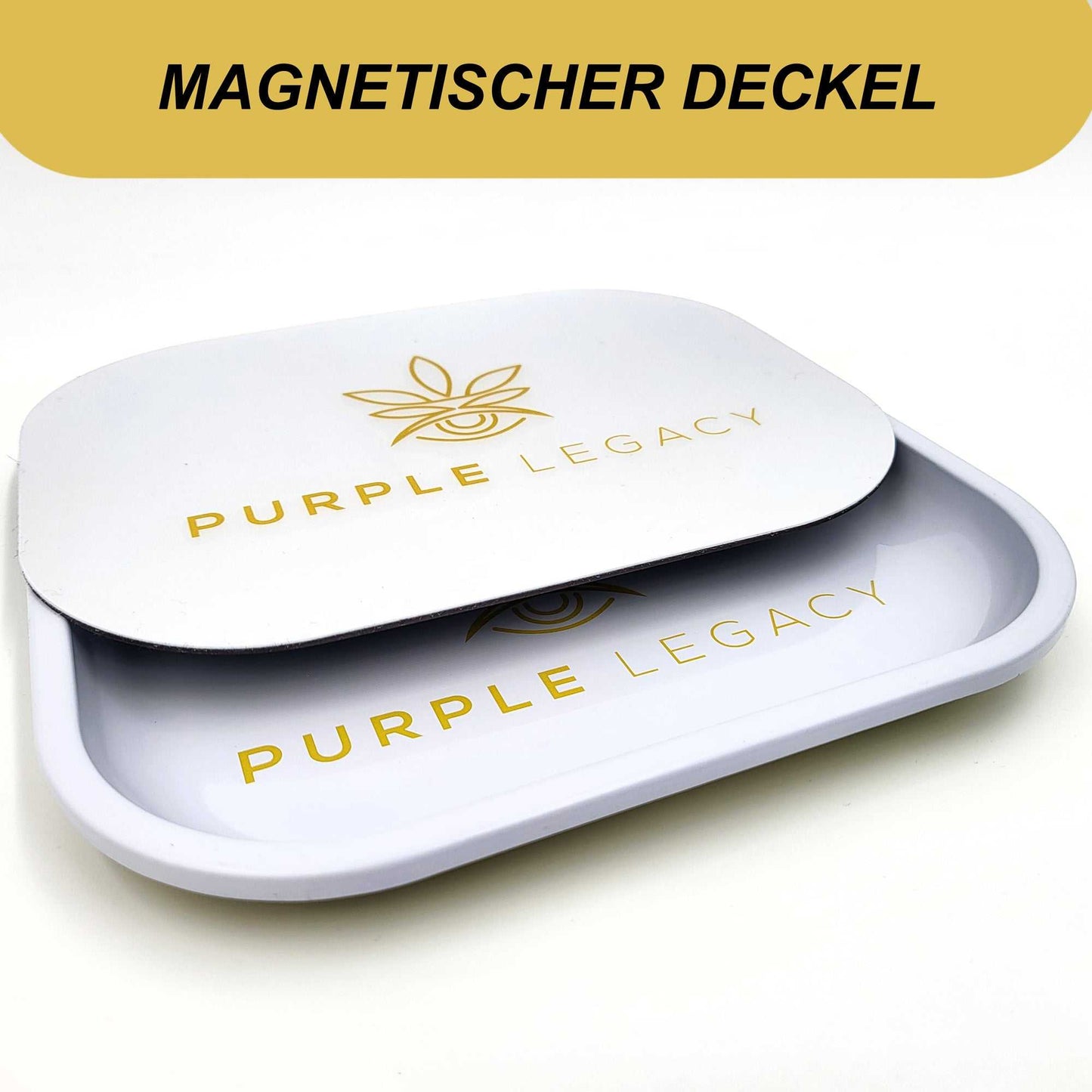 Rolling Tray Rolltablett 18cm x 14cm mit abgerundeten Kanten und Magnetischen Deckel für die Aufbewahrung von Zubehör in Weiß - PURPLE LEGACY SHOP