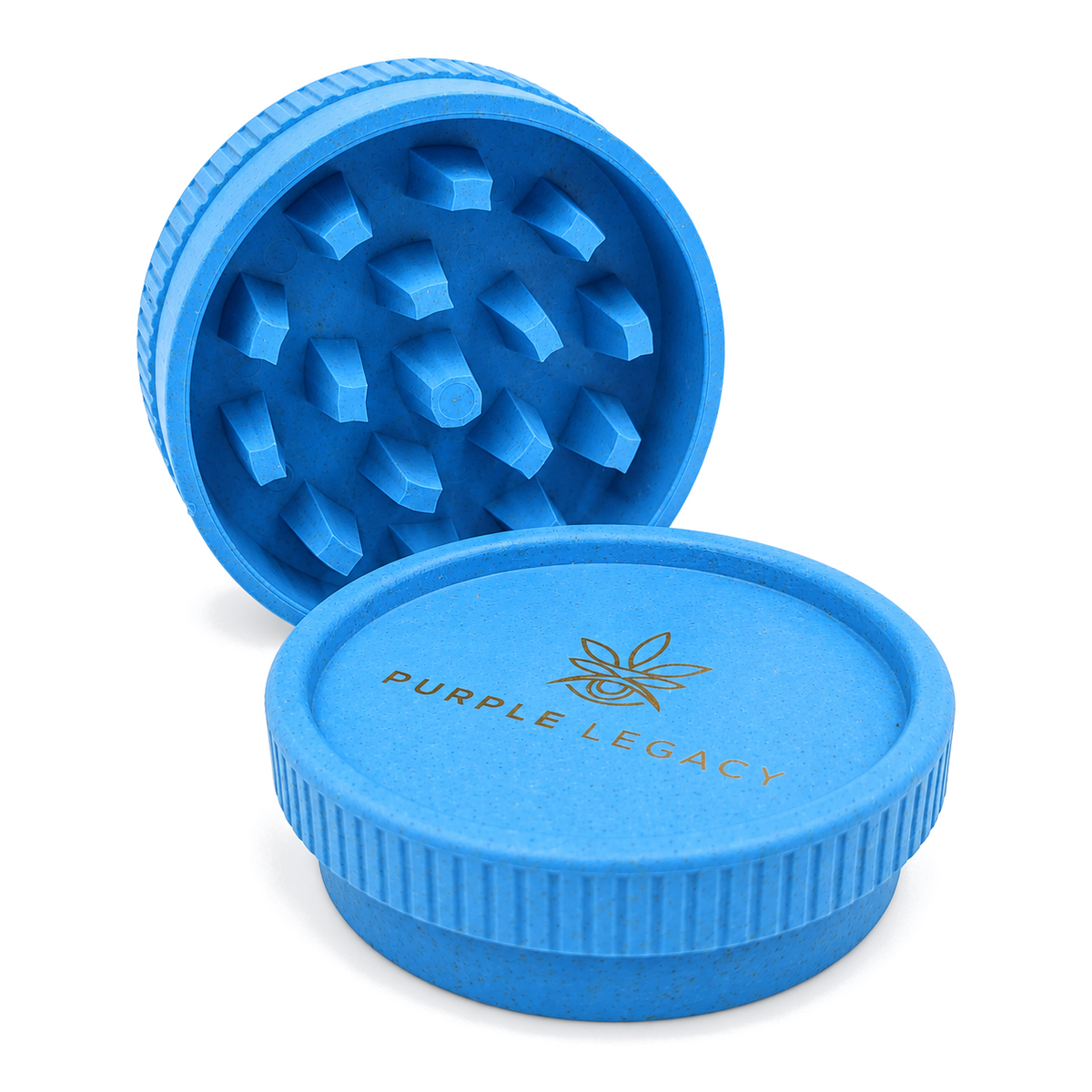 PURPLE LEGACY Grinder in Blau, zweiteilig, Ø 55 mm, auf weißem Hintergrund