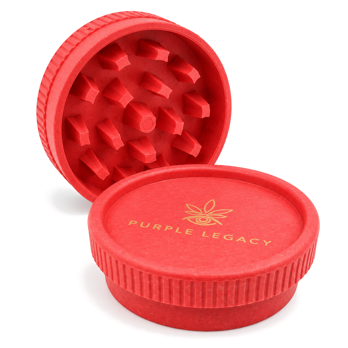 PURPLE LEGACY Grinder in Rot, zweiteilig, Ø 55 mm, auf weißem Hintergrund