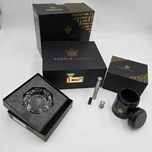 ANGEBOT: Stash Box + Stash Glas 250ml + Aschenbecher + Joint Case - PURPLE LEGACY SHOP