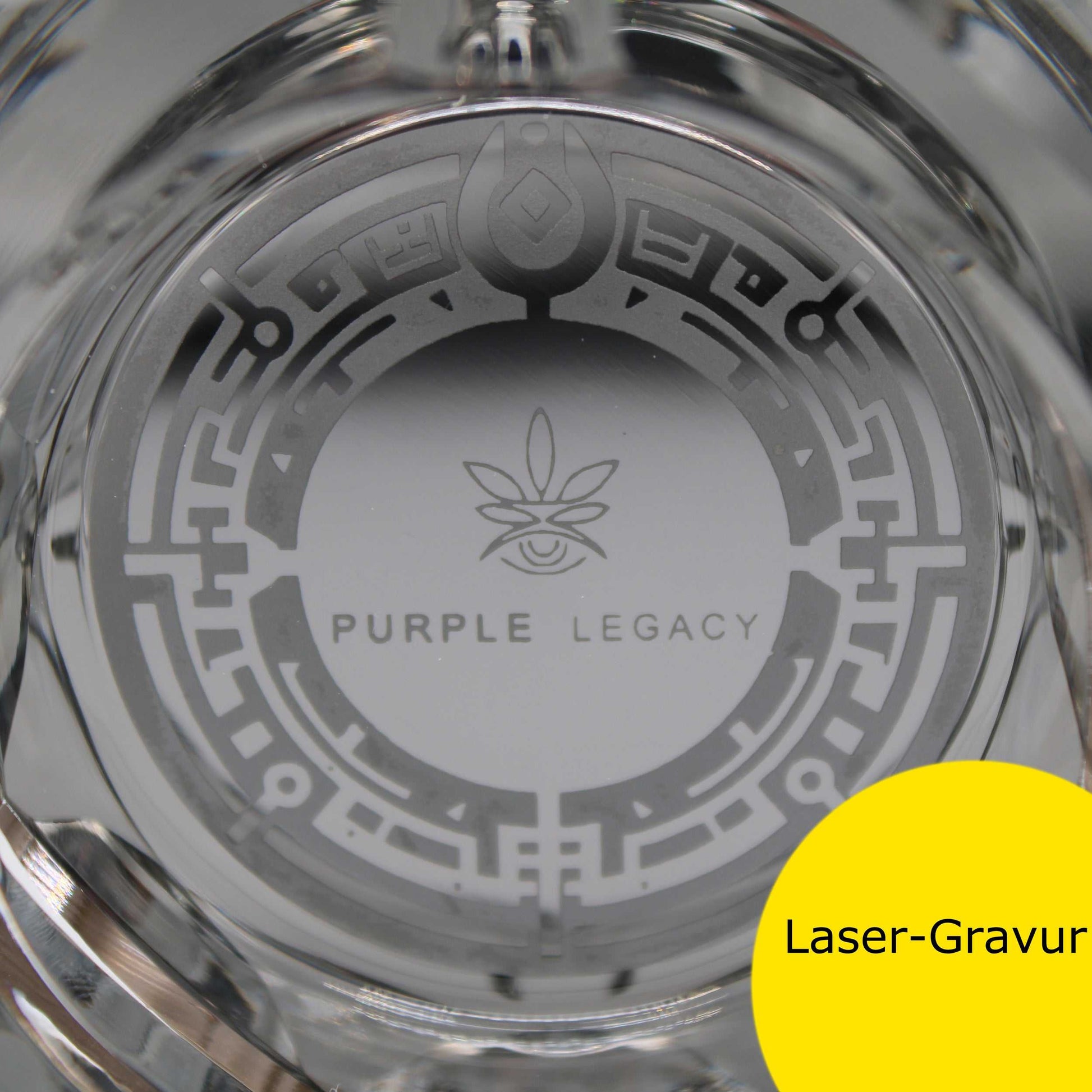 Aschenbecher Glas Groß Kristallglas - Dark Grey, Laser Gravur, 280g - Eleganter & Robuster cooler Aschenbecher Edel mit Antirutsch Boden Ash Tray - PURPLE LEGACY SHOP