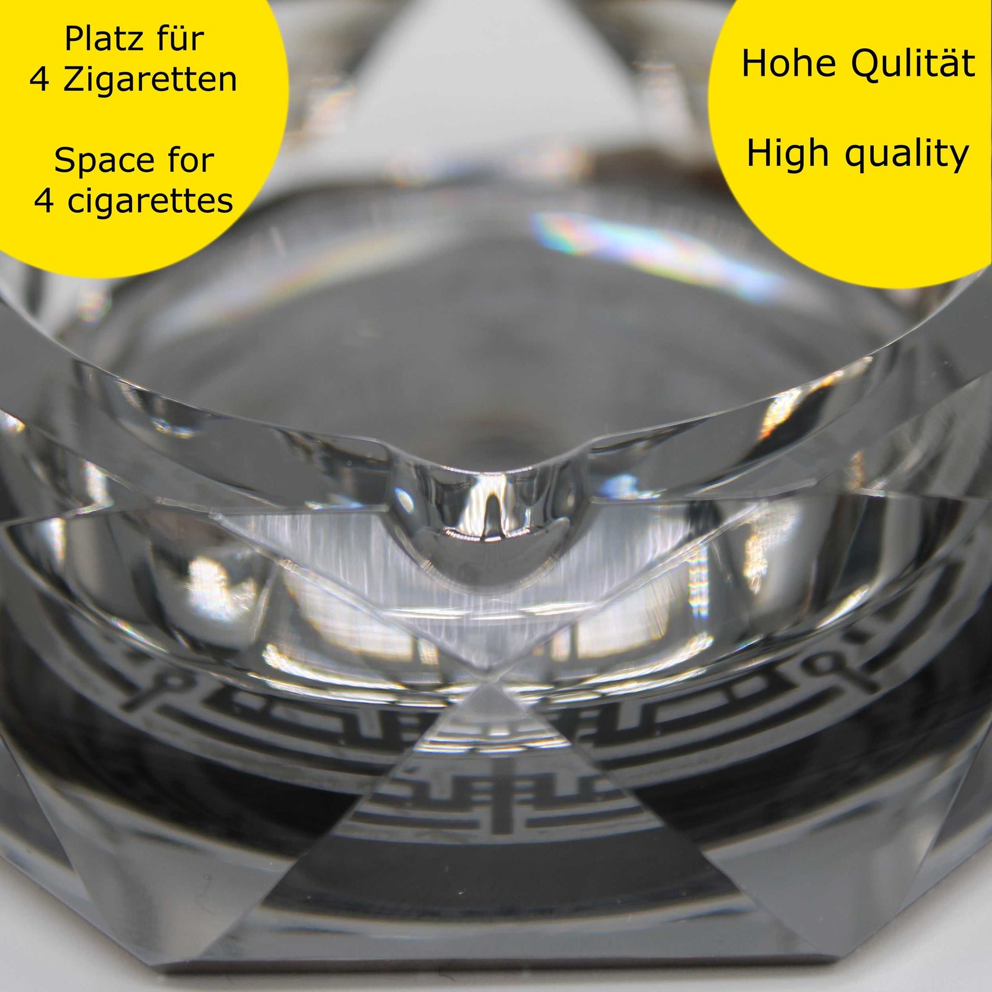 Aschenbecher Glas Groß Kristallglas - Dark Grey, Laser Gravur, 280g - Eleganter & Robuster cooler Aschenbecher Edel mit Antirutsch Boden Ash Tray - PURPLE LEGACY SHOP