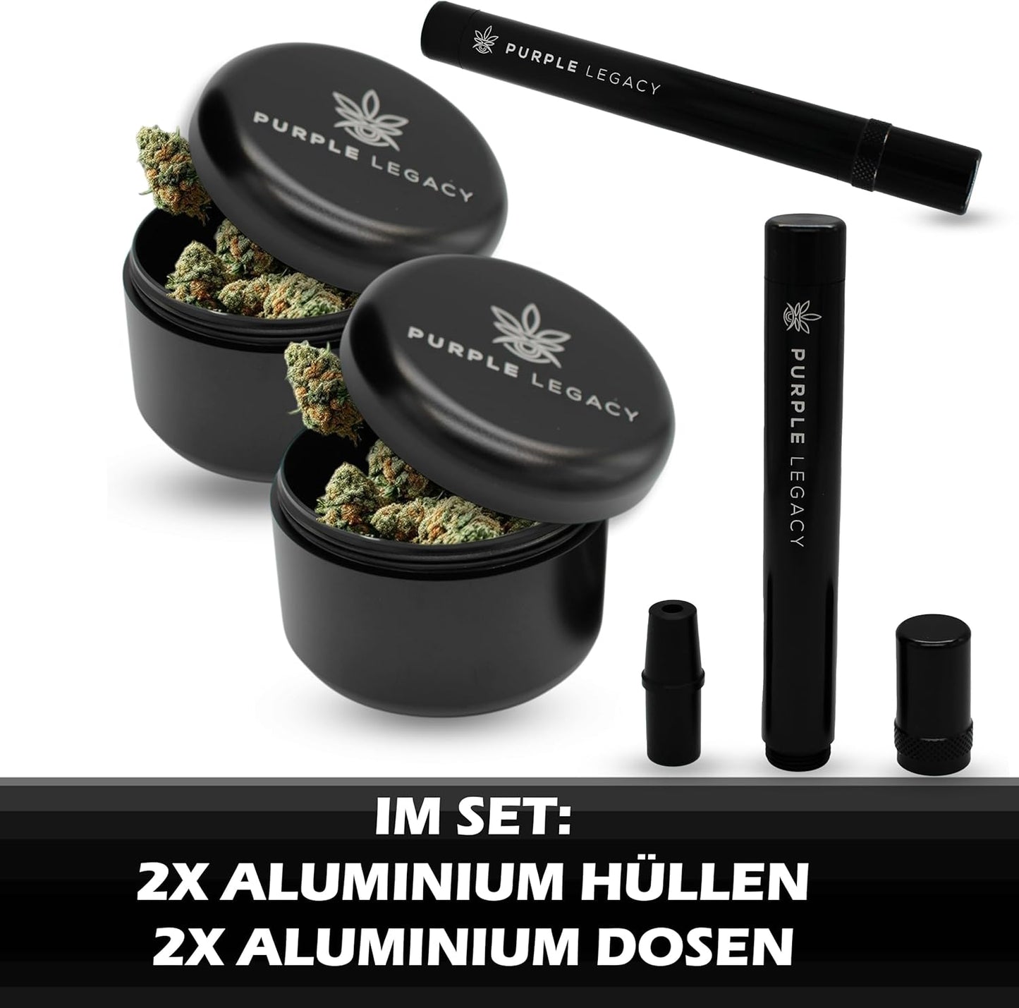 BUNDLE 2x Ultra leichte Stash Box Aluminium Dose 2x Joint Hüllen