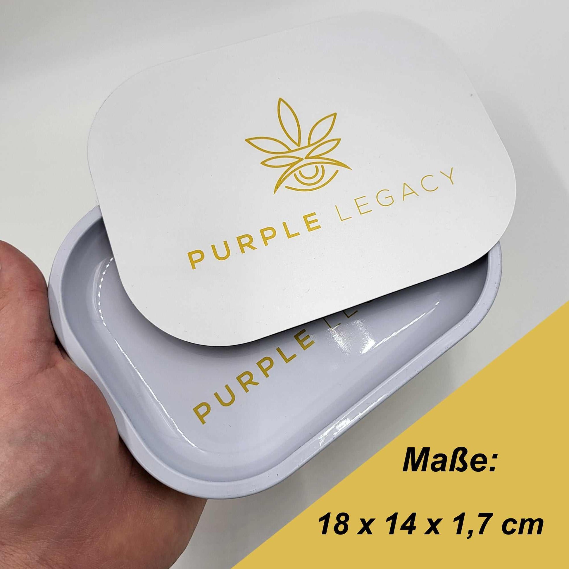 Rolling Tray Rolltablett 18cm x 14cm mit abgerundeten Kanten und Magnetischen Deckel für die Aufbewahrung von Zubehör in Weiß - PURPLE LEGACY SHOP